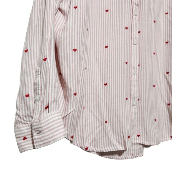 Time And tru Shirt Size XXL Pink Striped Embroidered Hearts - Picture 4 of 12